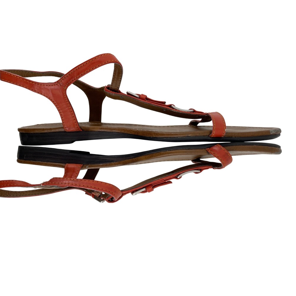 J. Crew Morgan T-Strap‎ Sandals Womens 10 Orange Buckle Flat Slingback